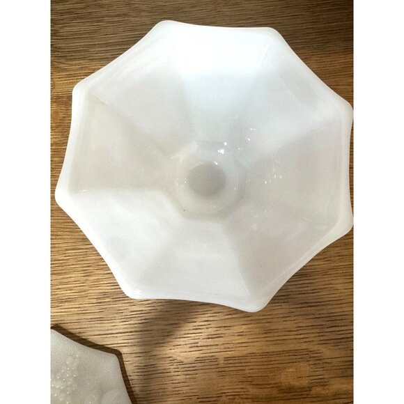 Vintage Milk Glass Covered Dish Pair With Grape Pattern By Anchor Hocking & Indi - Picture 11 of 16